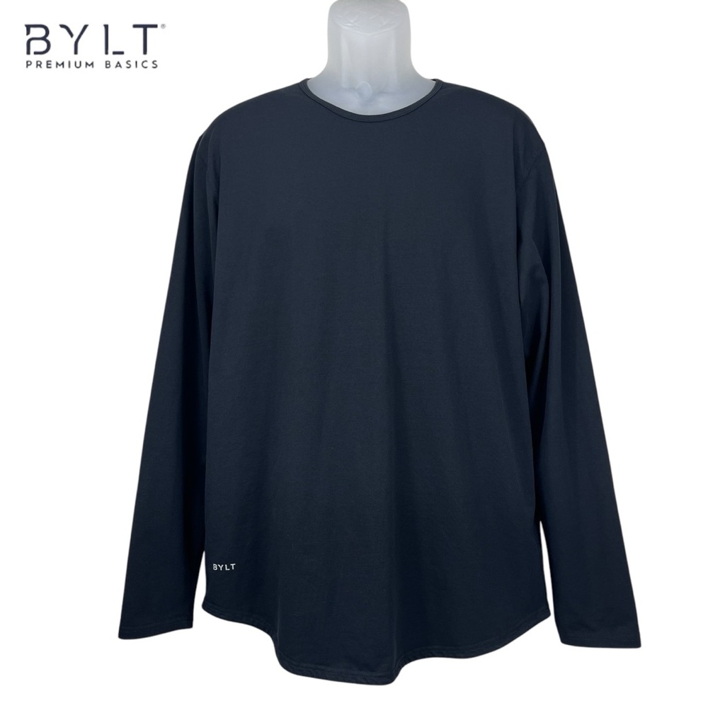 BYLT Premium Basics Men Large Black Drop Cut Lux Long Sleeve Round Neck Shirt‎